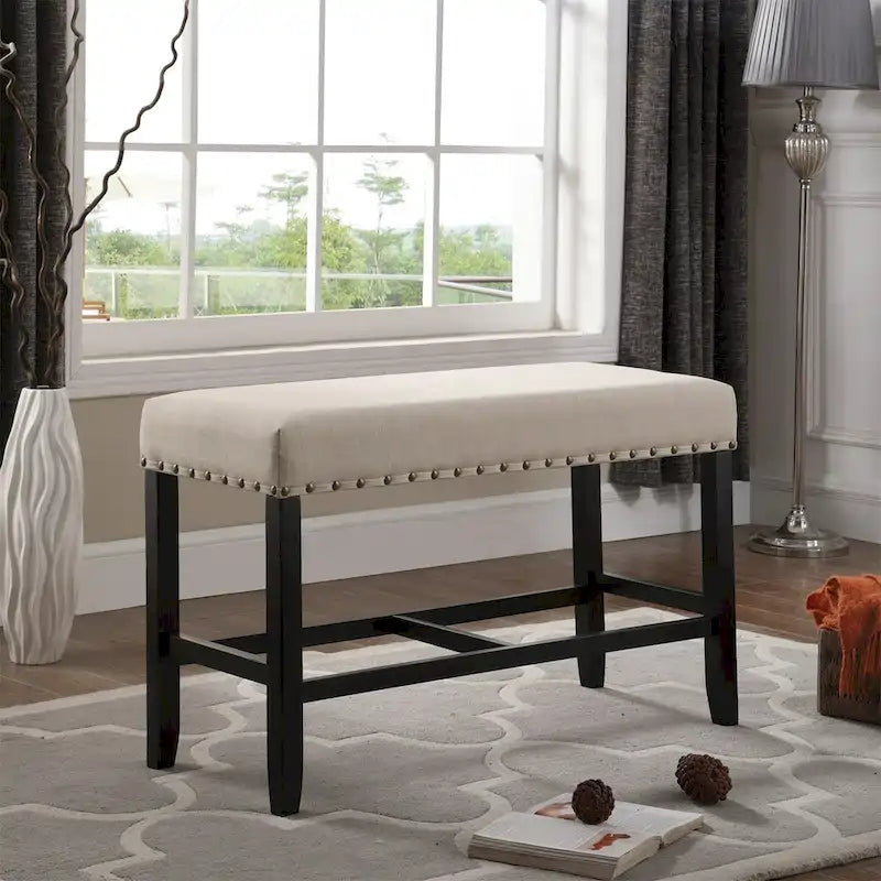 Fabric Counter Height Dining Bench with Nailhead Trim