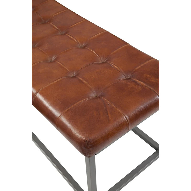 Quarterhorse Cinnamon Brown Genuine Leather and Metal Accent Bench