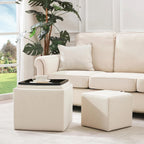 Square Storage Ottoman Set with Footstool and Tray