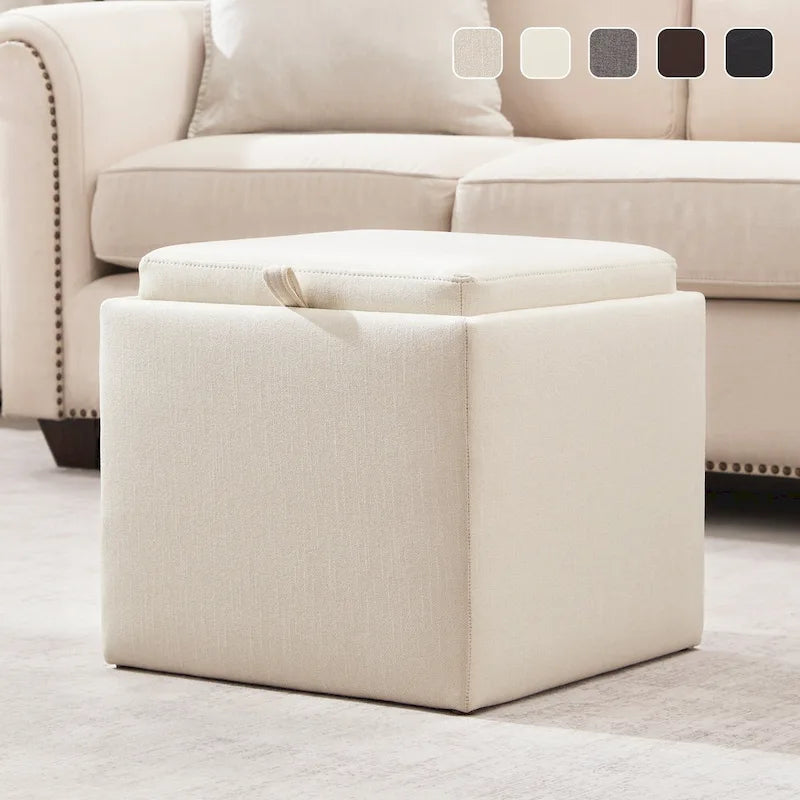 Square Storage Ottoman Set with Footstool and Tray
