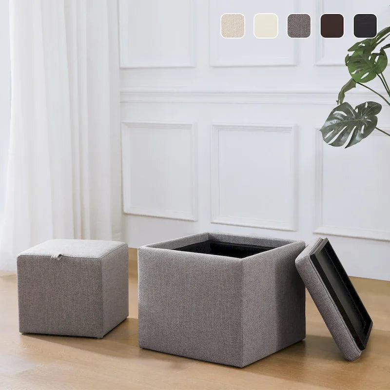 Square Storage Ottoman Set with Footstool and Tray
