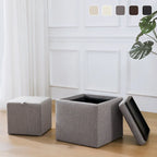 Square Storage Ottoman Set with Footstool and Tray