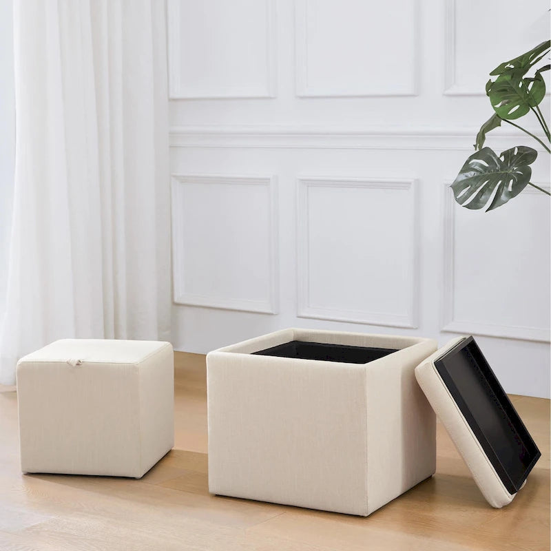 Square Storage Ottoman Set with Footstool and Tray