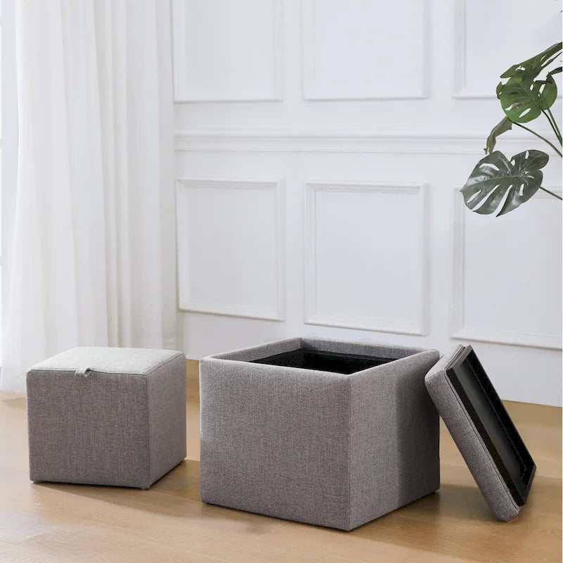 Square Storage Ottoman Set with Footstool and Tray