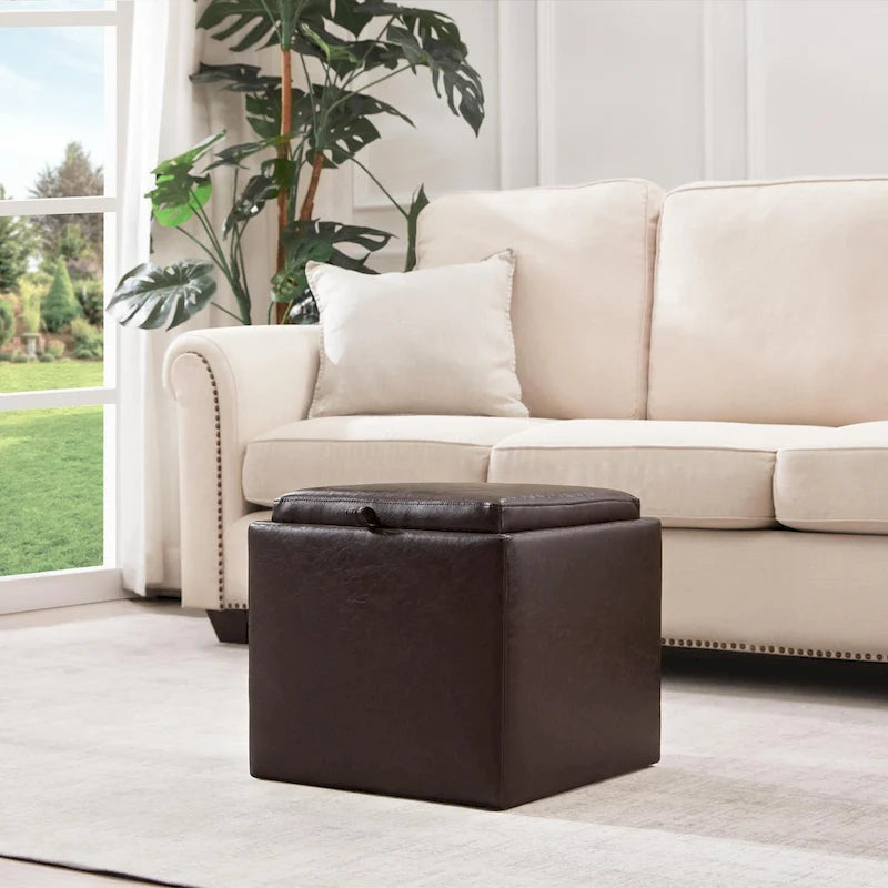 Square Storage Ottoman Set with Footstool and Tray