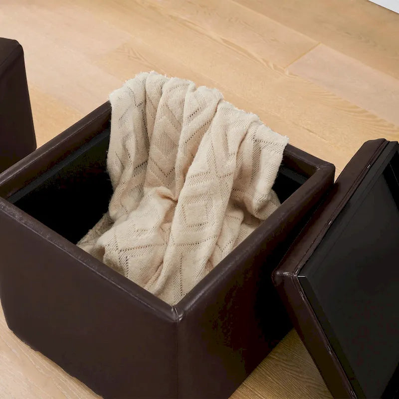 Square Storage Ottoman Set with Footstool and Tray
