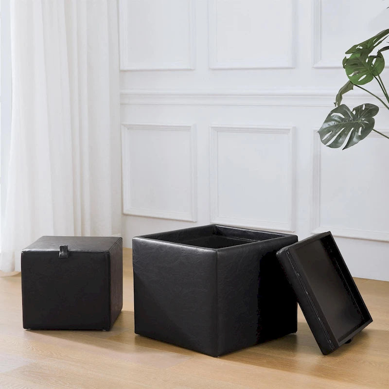 Square Storage Ottoman Set with Footstool and Tray