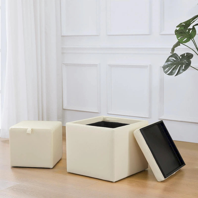 Square Storage Ottoman Set with Footstool and Tray