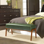 Glitzhome 42.25W Modern Leatherette Bench with Walnut Rubberwood Legs