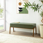 Glitzhome 42.25W Modern Leatherette Bench with Walnut Rubberwood Legs