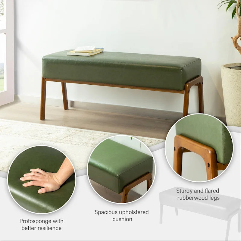 Glitzhome 42.25W Modern Leatherette Bench with Walnut Rubberwood Legs