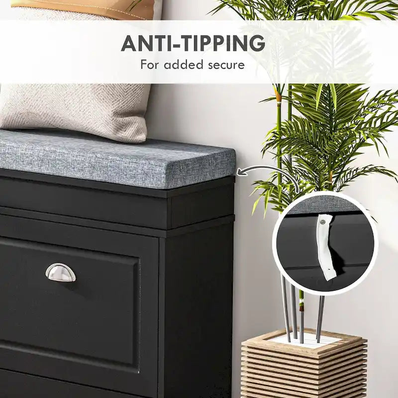 Shoe Rack Bench with Cushion, 2 Drawers and Adjustable Shelf