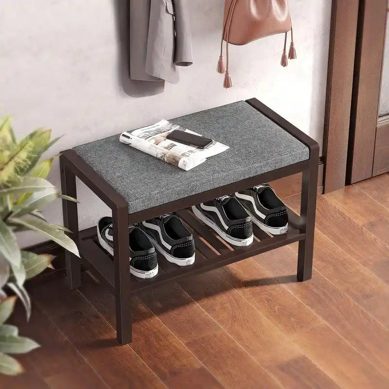 Shoe Rack Bench with Cushion Upholstered Padded Seat