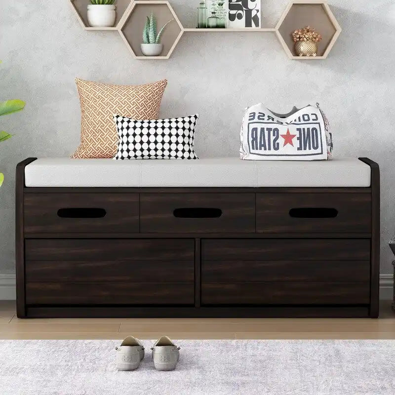 Storage Bench with 2 Drawers and Hidden Storage Space