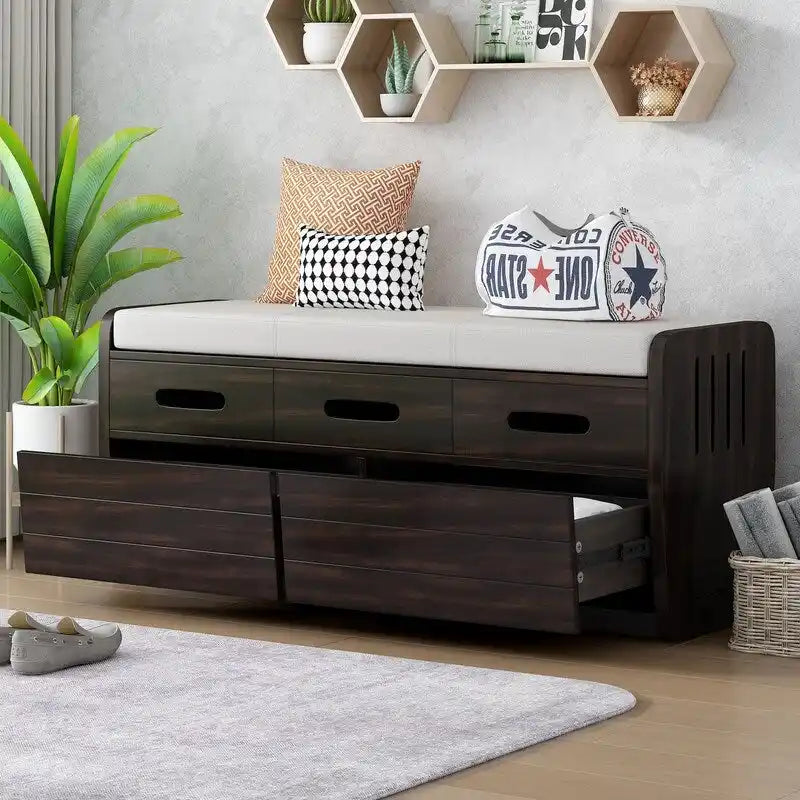 Storage Bench with 2 Drawers and Hidden Storage Space