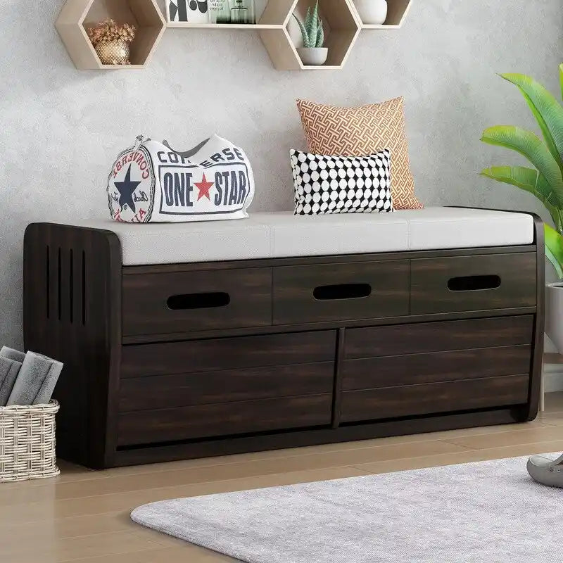 Storage Bench with 2 Drawers and Hidden Storage Space