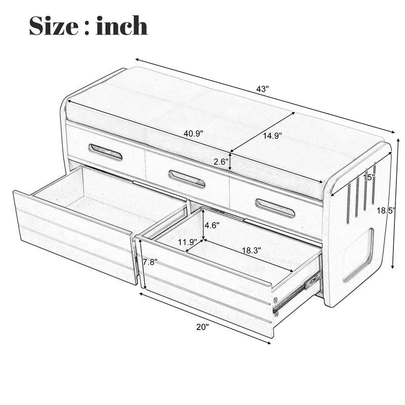 Storage Bench with 2 Drawers and Hidden Storage Space