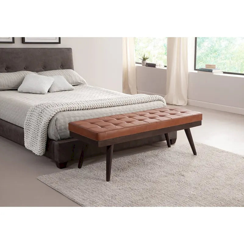 Anson Brown Genuine Leather and Solid Wood Accent Bench