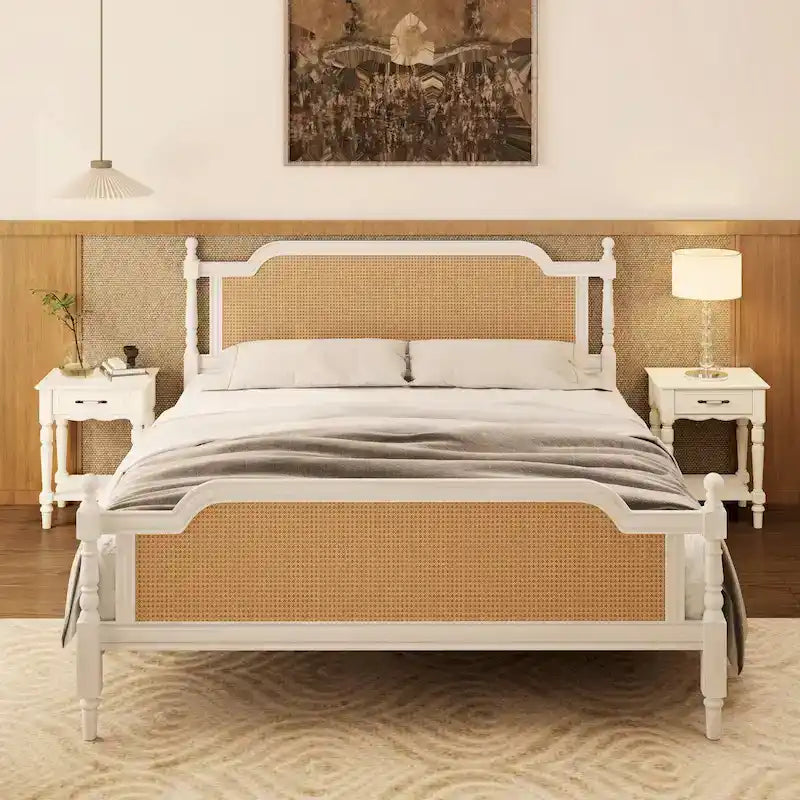 Traditional Style Rattan Bed Frame, No Box Spring Needed