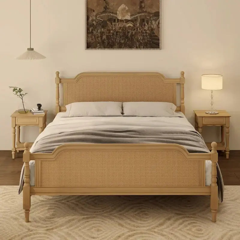 Traditional Style Rattan Bed Frame, No Box Spring Needed