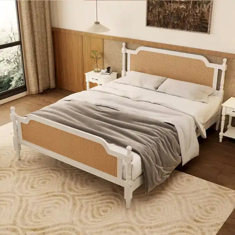 Traditional Style Rattan Bed Frame, No Box Spring Needed