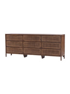 Bria Nine Drawer Dresser - Mango Wood, Cane Detail