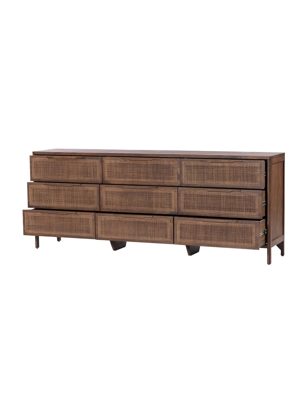 Bria Nine Drawer Dresser - Mango Wood, Cane Detail