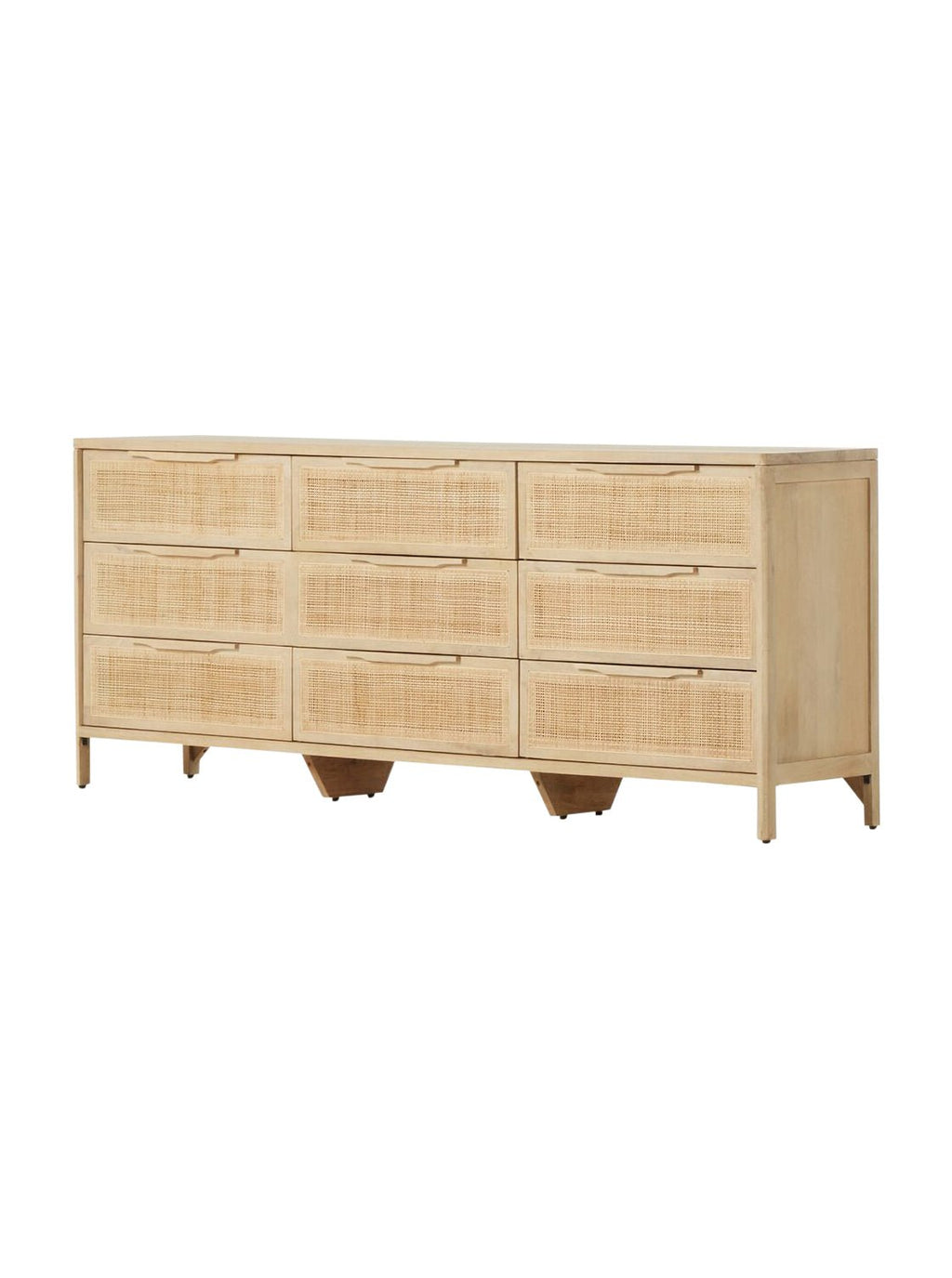 Bria Nine Drawer Dresser - Mango Wood, Cane Detail