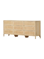 Bria Nine Drawer Dresser - Mango Wood, Cane Detail