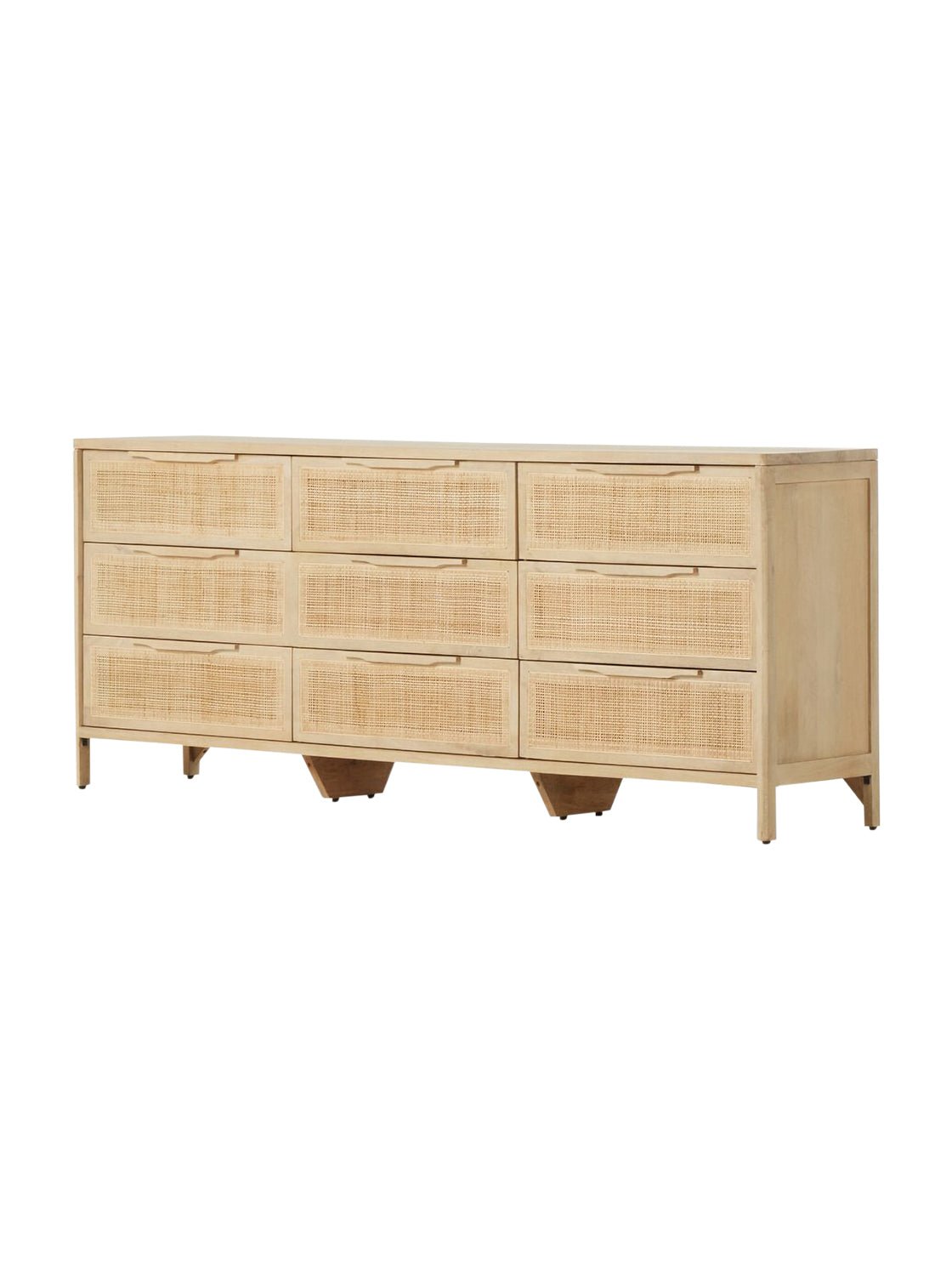 Bria Nine Drawer Dresser - Mango Wood, Cane Detail