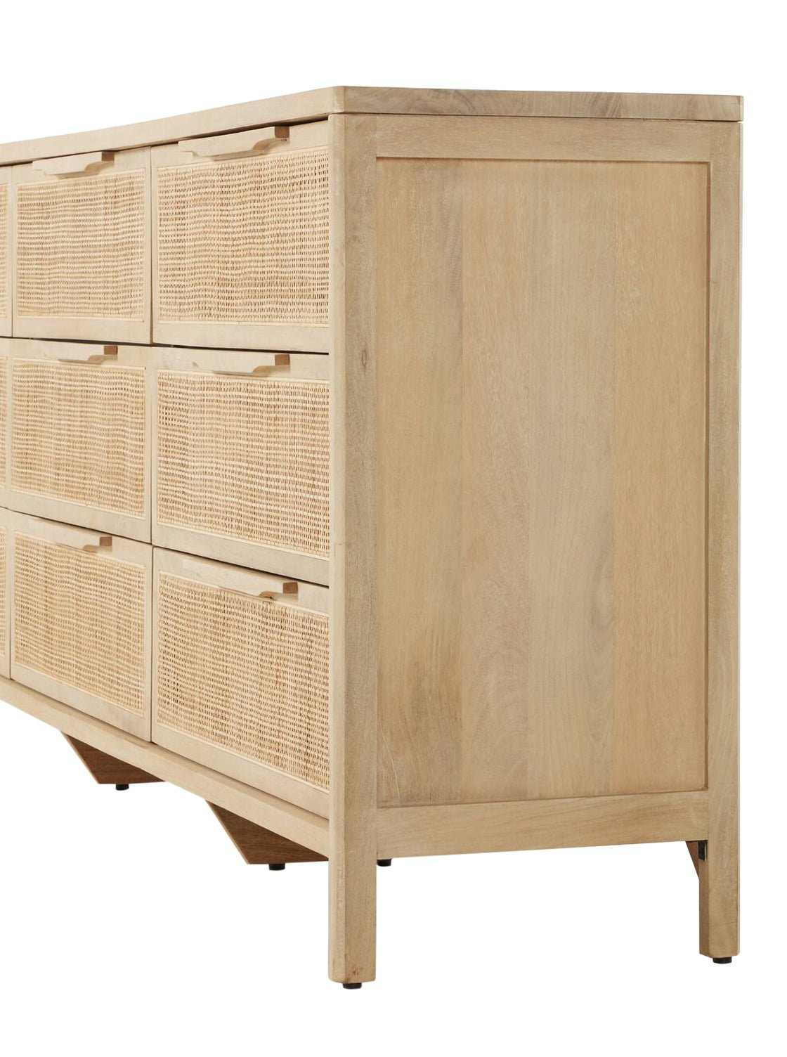 Bria Nine Drawer Dresser - Mango Wood, Cane Detail