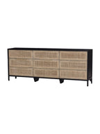 Bria Nine Drawer Dresser - Mango Wood, Cane Detail