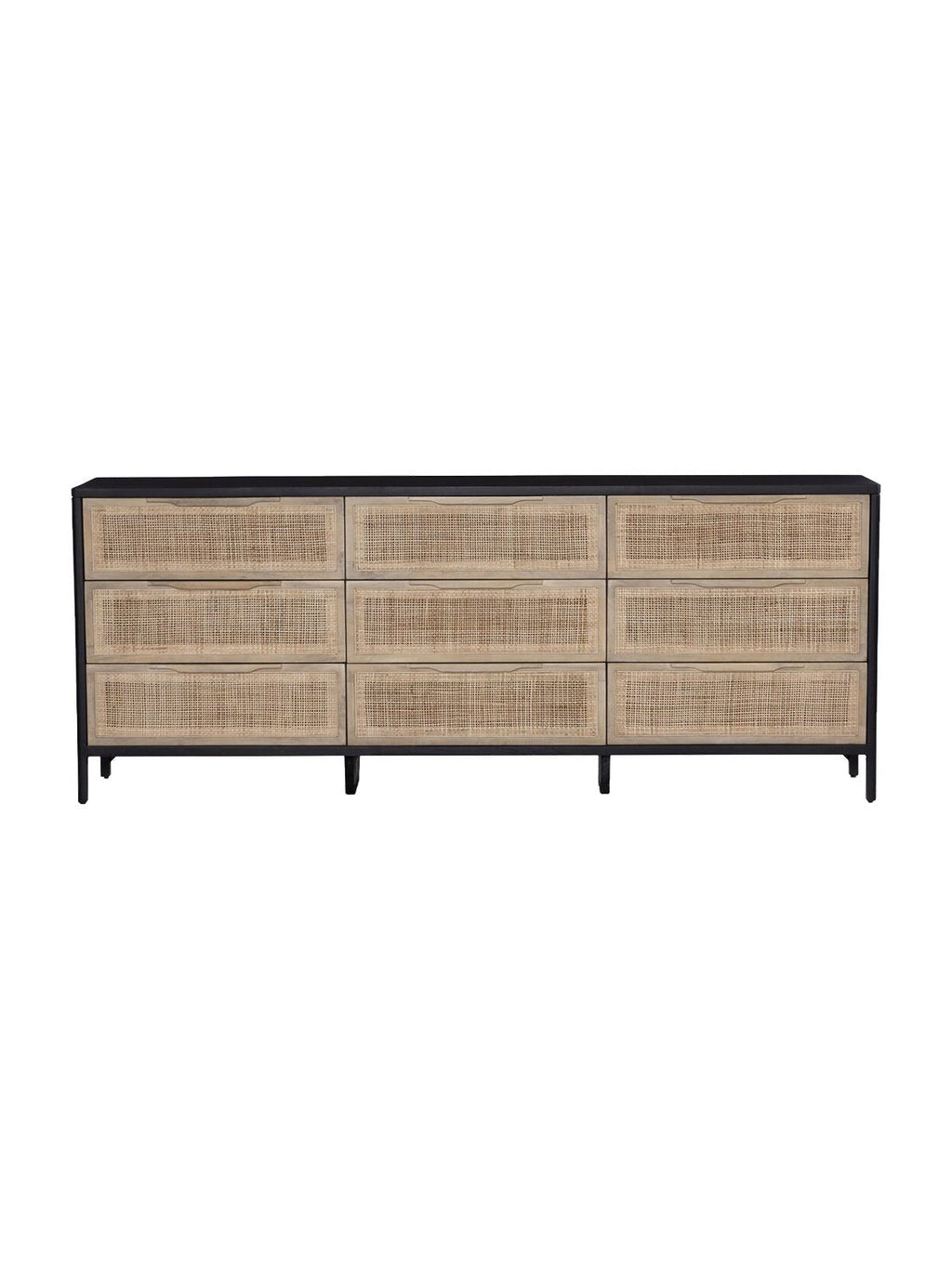 Bria Nine Drawer Dresser - Mango Wood, Cane Detail