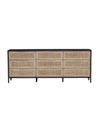 Bria Nine Drawer Dresser - Mango Wood, Cane Detail
