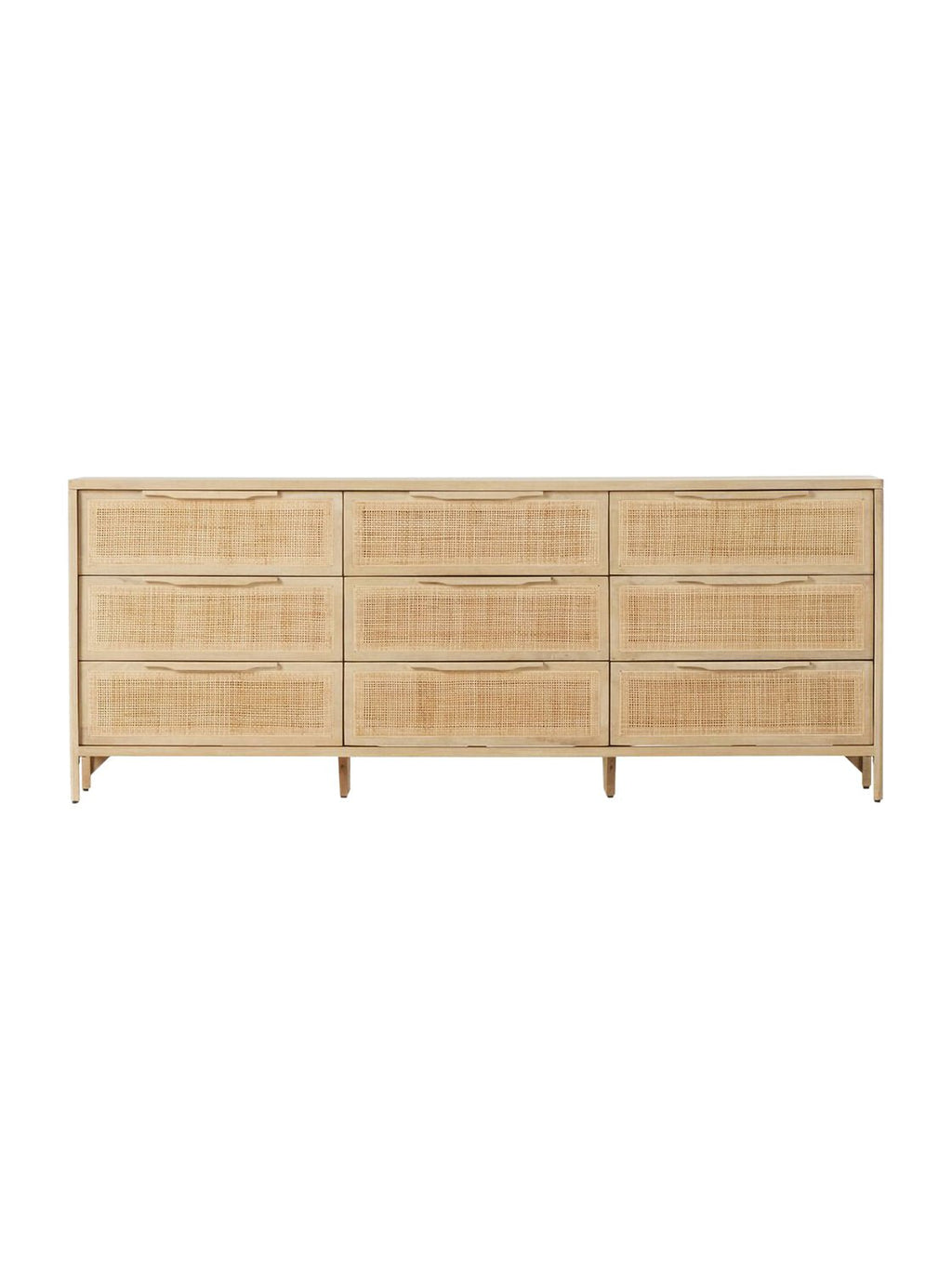 Bria Nine Drawer Dresser - Mango Wood, Cane Detail