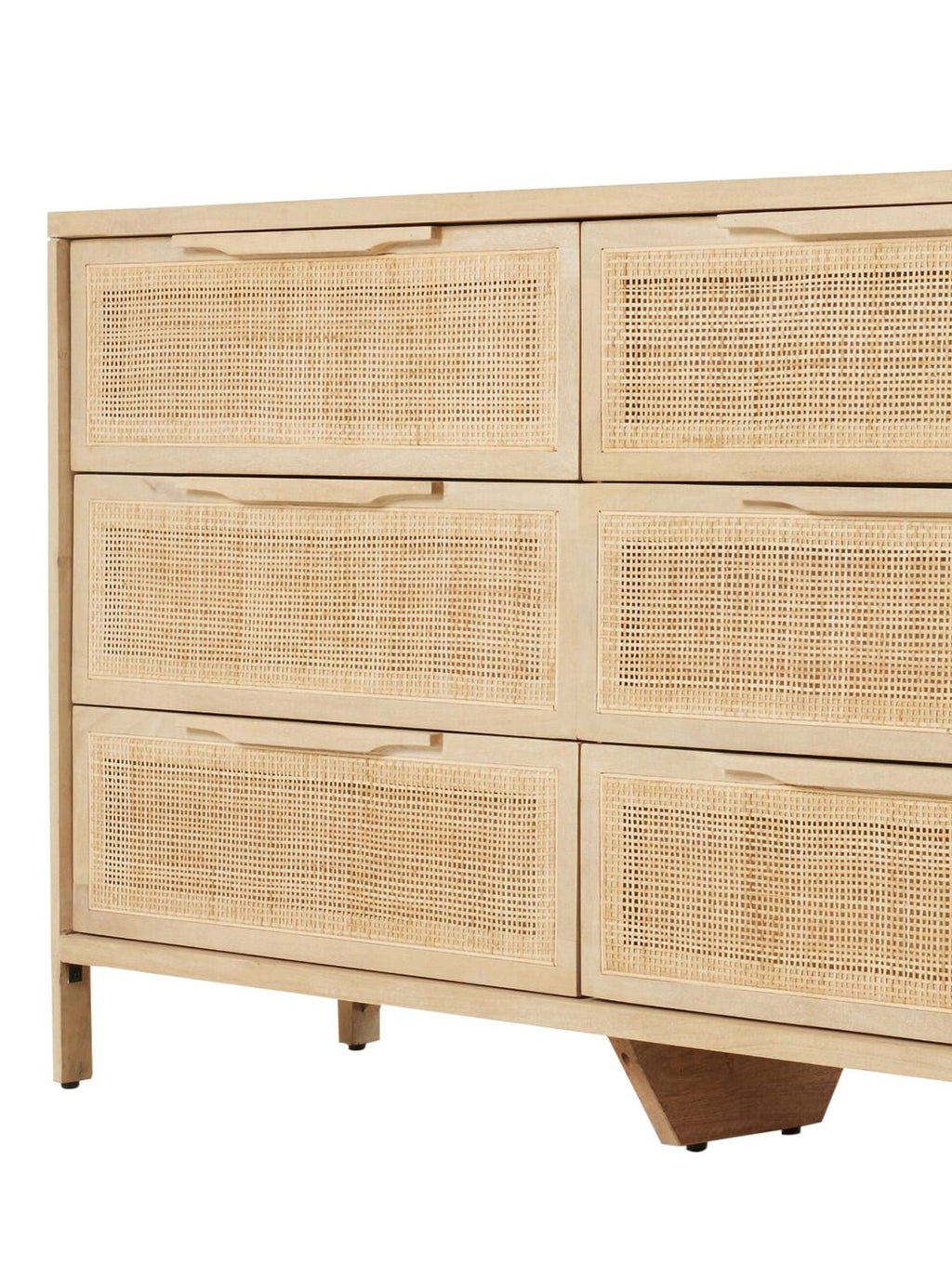 Bria Nine Drawer Dresser - Mango Wood, Cane Detail