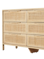 Bria Nine Drawer Dresser - Mango Wood, Cane Detail