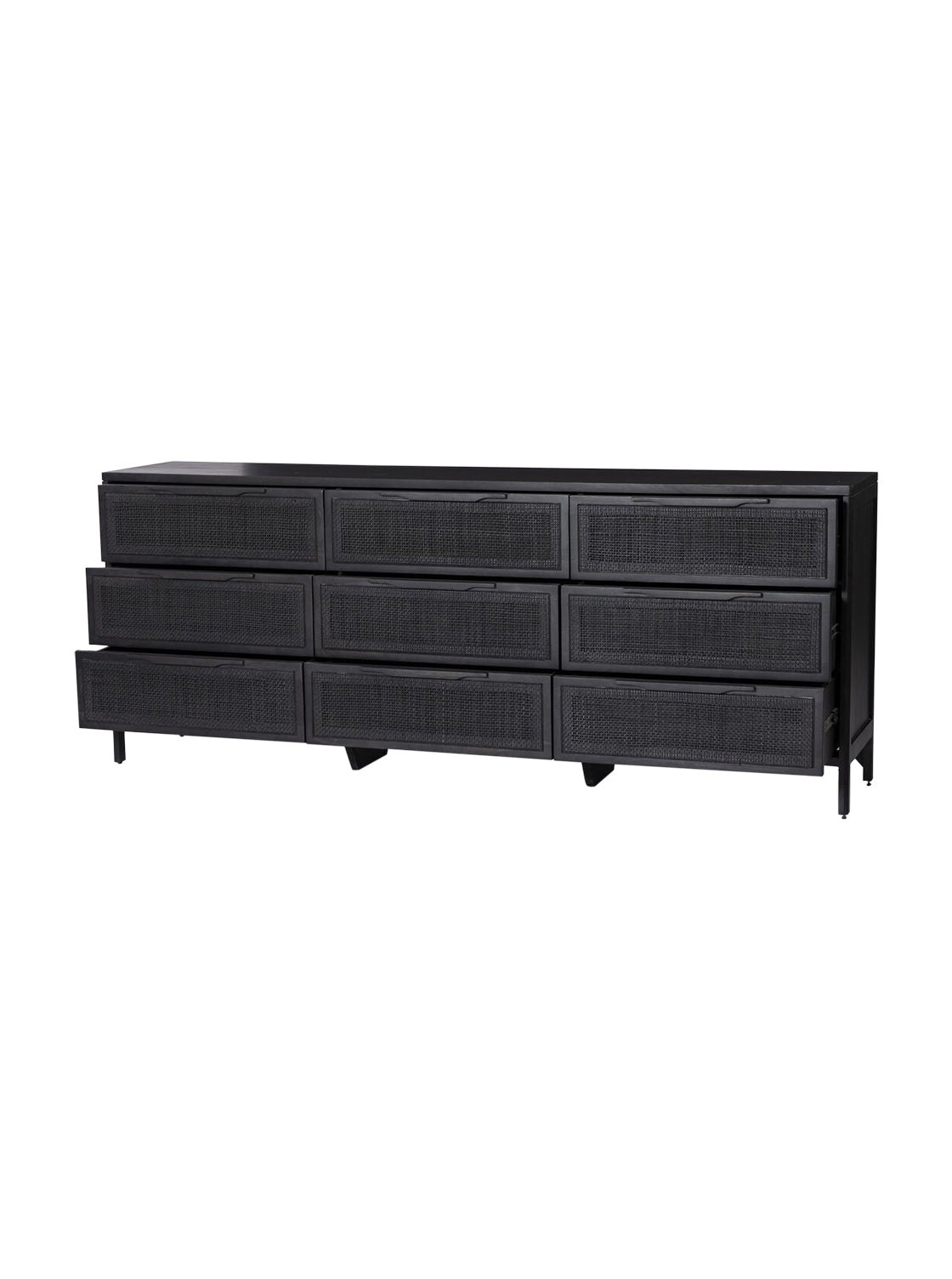 Bria Nine Drawer Dresser - Mango Wood, Cane Detail