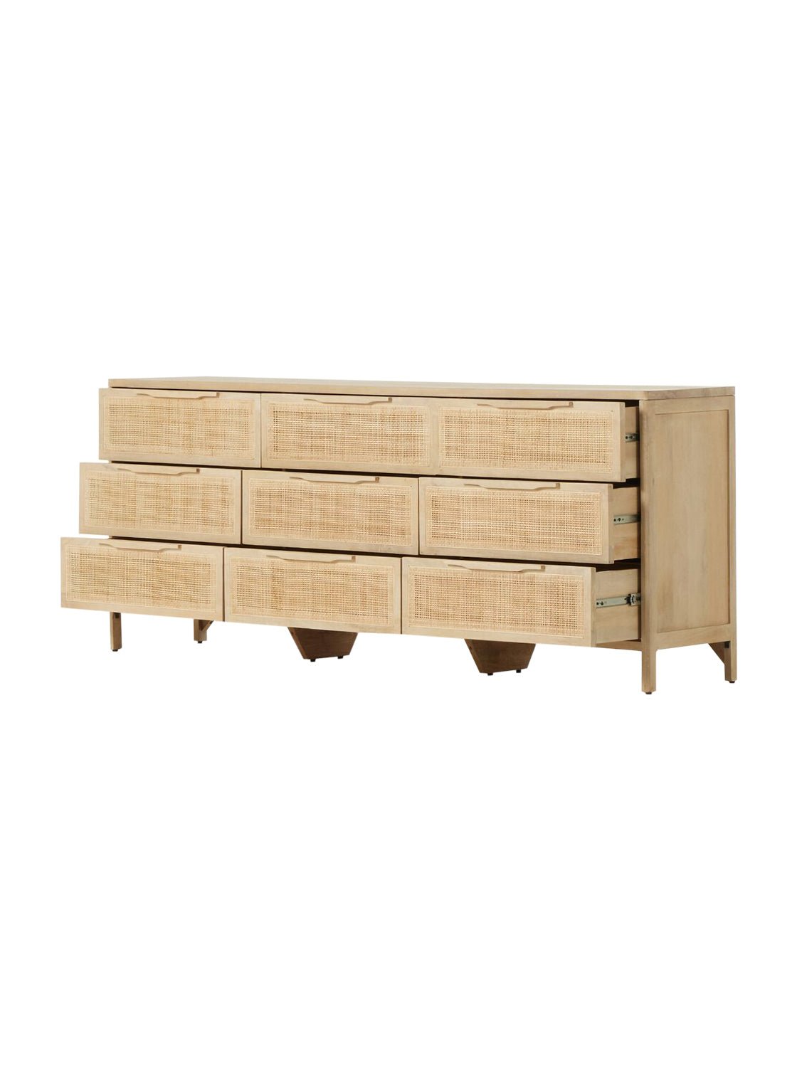 Bria Nine Drawer Dresser - Mango Wood, Cane Detail
