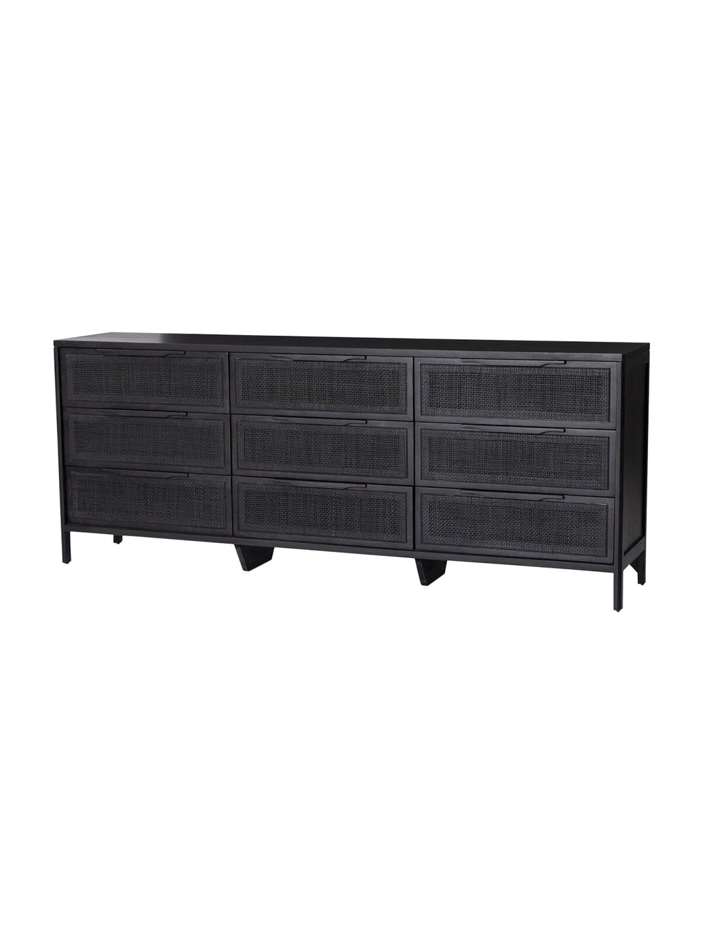Bria Nine Drawer Dresser - Mango Wood, Cane Detail