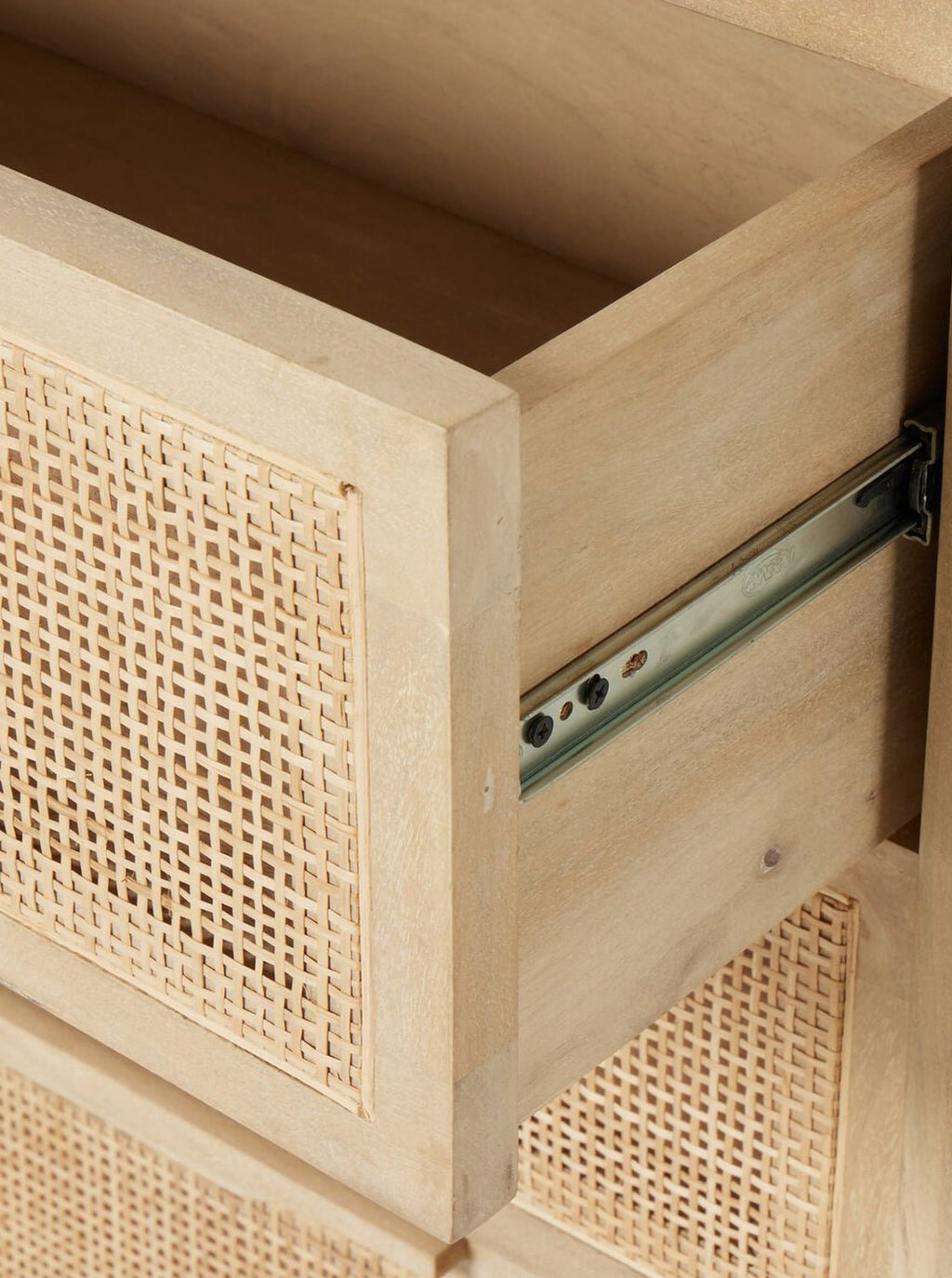 Bria Nine Drawer Dresser - Mango Wood, Cane Detail