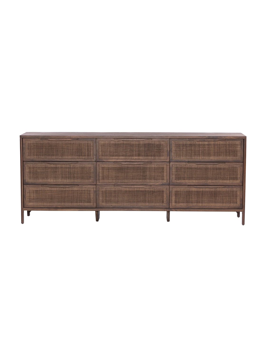Bria Nine Drawer Dresser - Mango Wood, Cane Detail