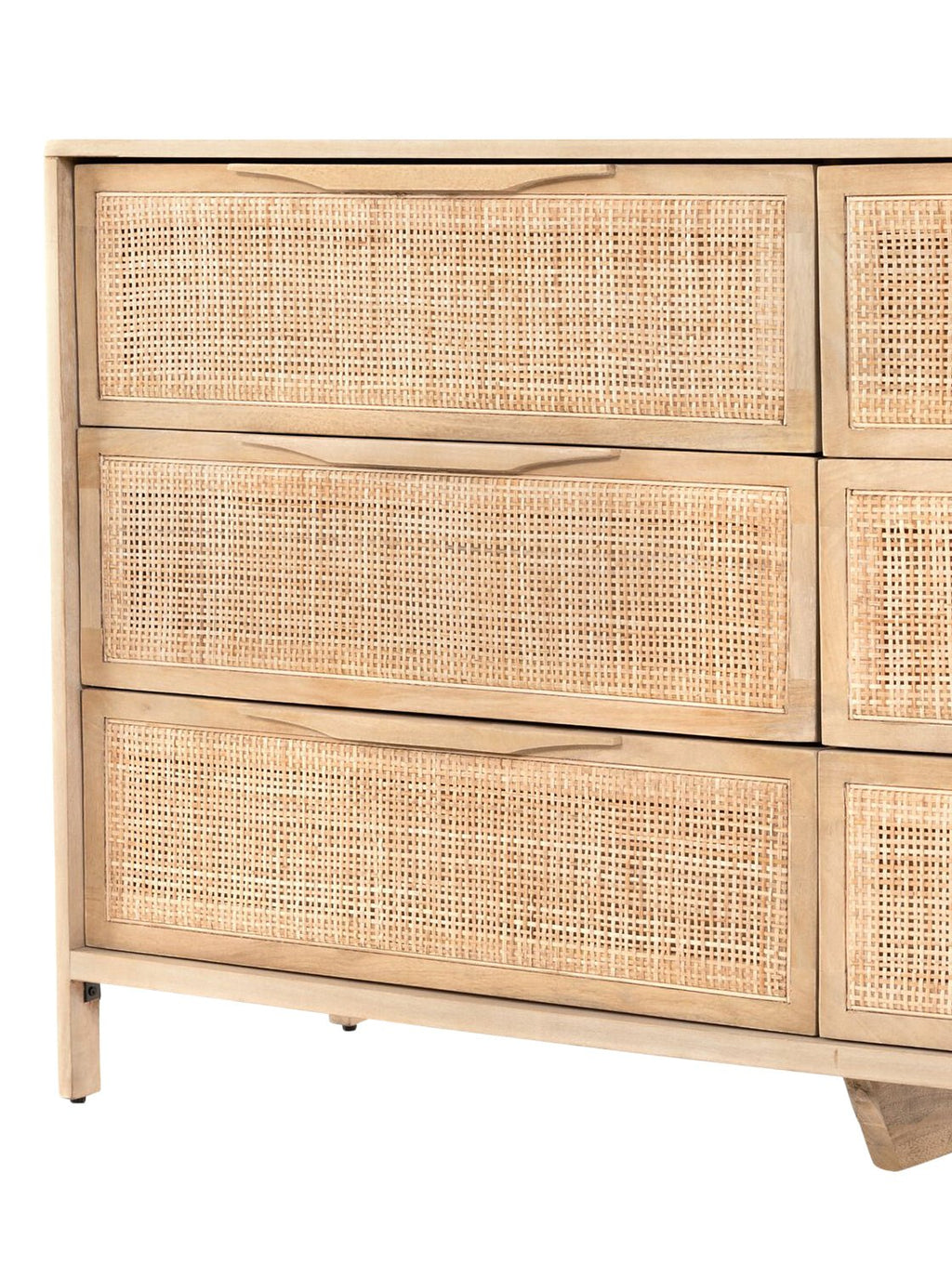 Bria Six Drawer Dresser - Mango Wood, Cane Detail