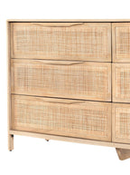 Bria Six Drawer Dresser - Mango Wood, Cane Detail