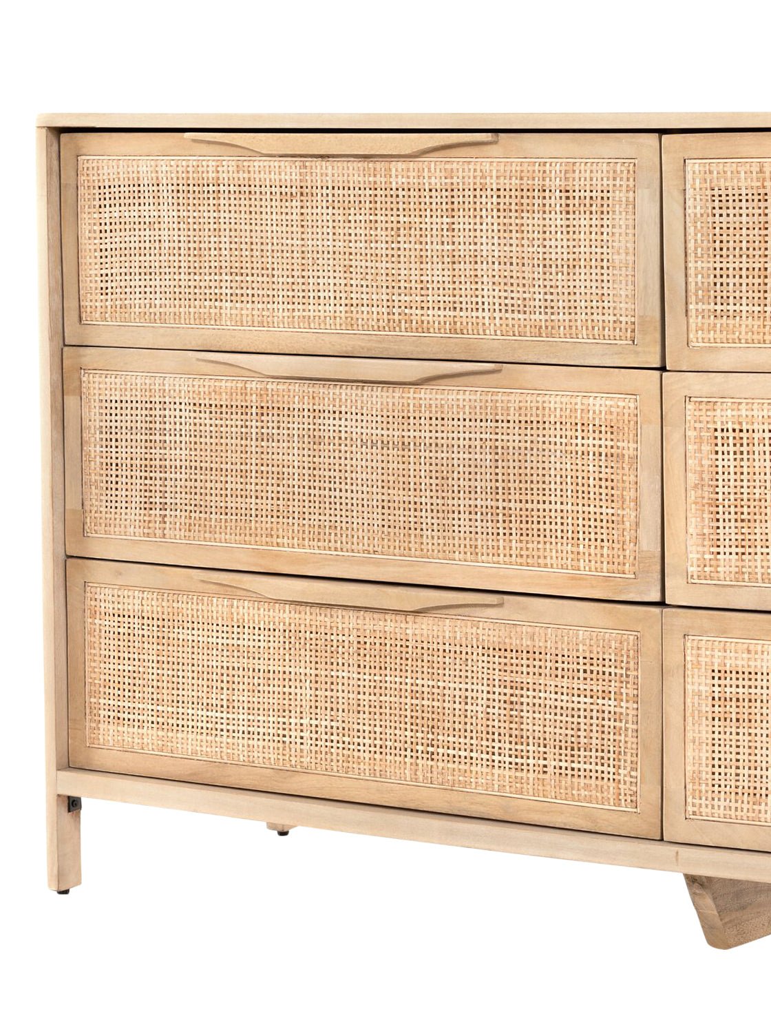 Bria Six Drawer Dresser - Mango Wood, Cane Detail