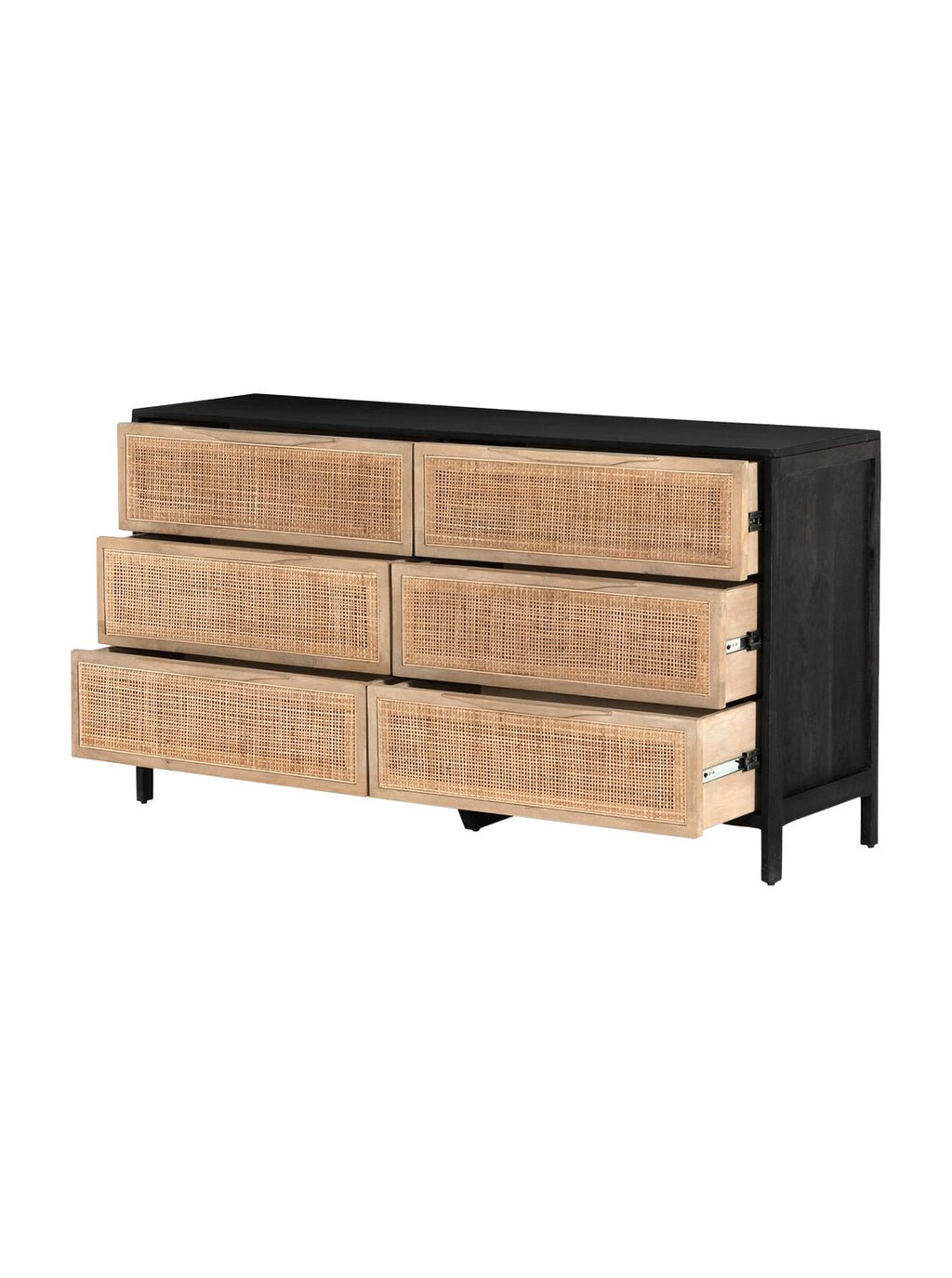 Bria Six Drawer Dresser - Mango Wood, Cane Detail