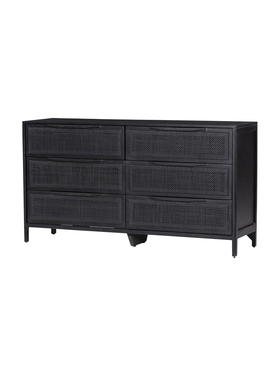 Bria Six Drawer Dresser - Mango Wood, Cane Detail