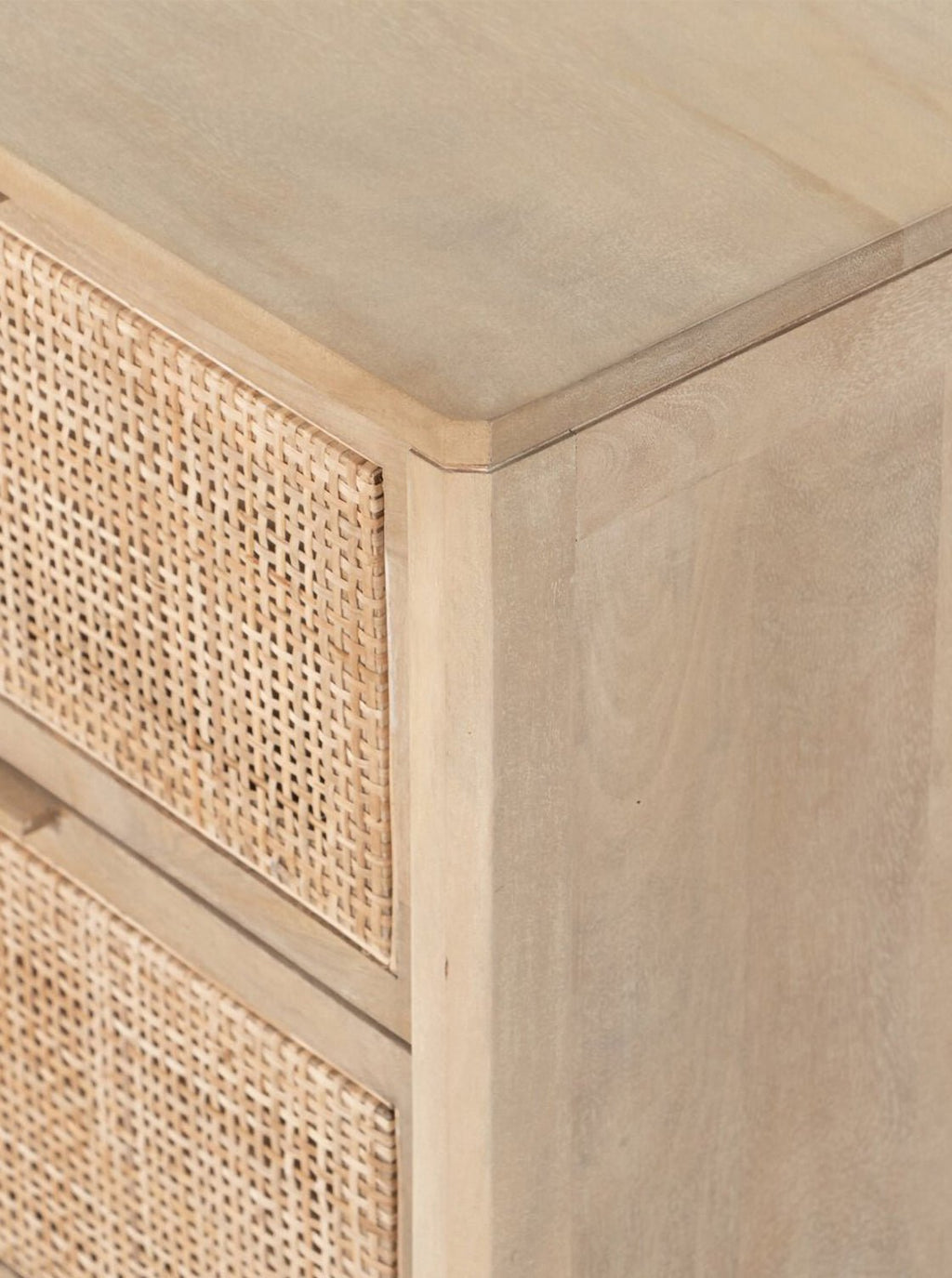 Bria Six Drawer Dresser - Mango Wood, Cane Detail