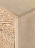 Bria Six Drawer Dresser - Mango Wood, Cane Detail