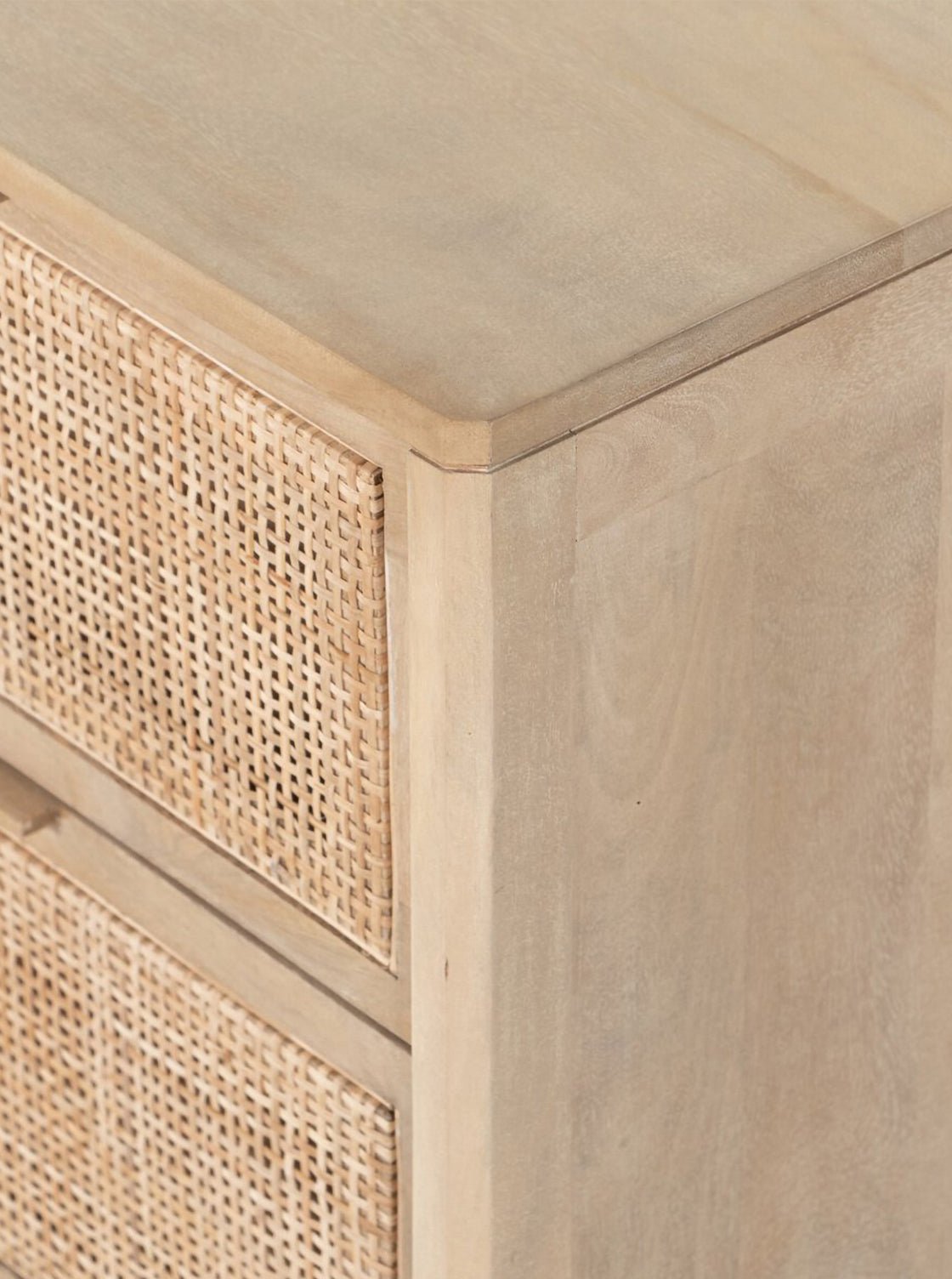 Bria Six Drawer Dresser - Mango Wood, Cane Detail